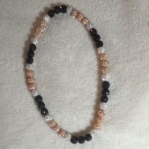 Elegant Black, Rose Gold & Silver Beaded Necklace -for Women Jewelry